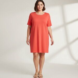 Eileen Fisher Organic Cotton Jersey Shift Dress Vibrant Orange Coral XL NWT